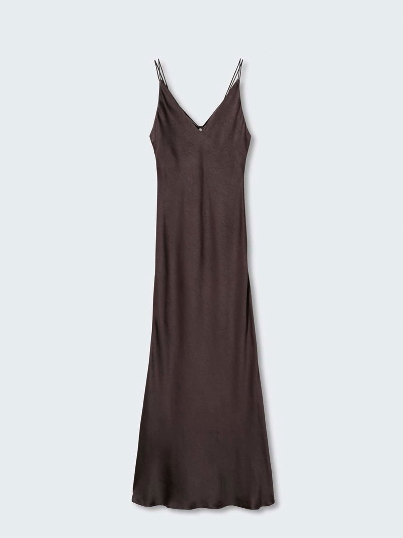 Mango Satin Midi Dress In Chocolate